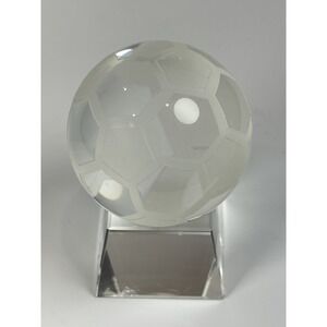 Glass Soccer Ball Etched Pedestal Paperweight 2.5"‎